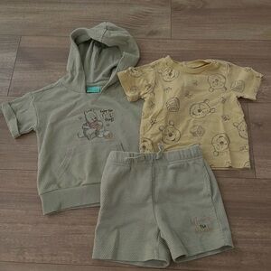 Baby Boy Green and Yellow Winnie the Pooh Outfit Set 3 Pieces Sizr 6-9 Months